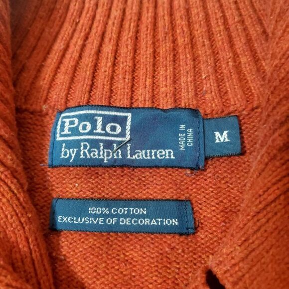 Vintage Polo Ralph Lauren Heavy Knit Pullover Sweater Size M Red Button Collar - Picture 10 of 11